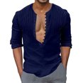 thumbnail image 1 of Camisas Hombre Manga Corta Botón casual de algodón para hombres Cuello redondo Color sólido Camiseta de manga larga casual Camiseta de cuello (Navy, S), 1 of 6
