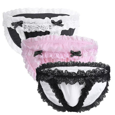 

Men Briefs Briefs Underwear Satin Lace Bow Thong Panties Panties Underpants Pink