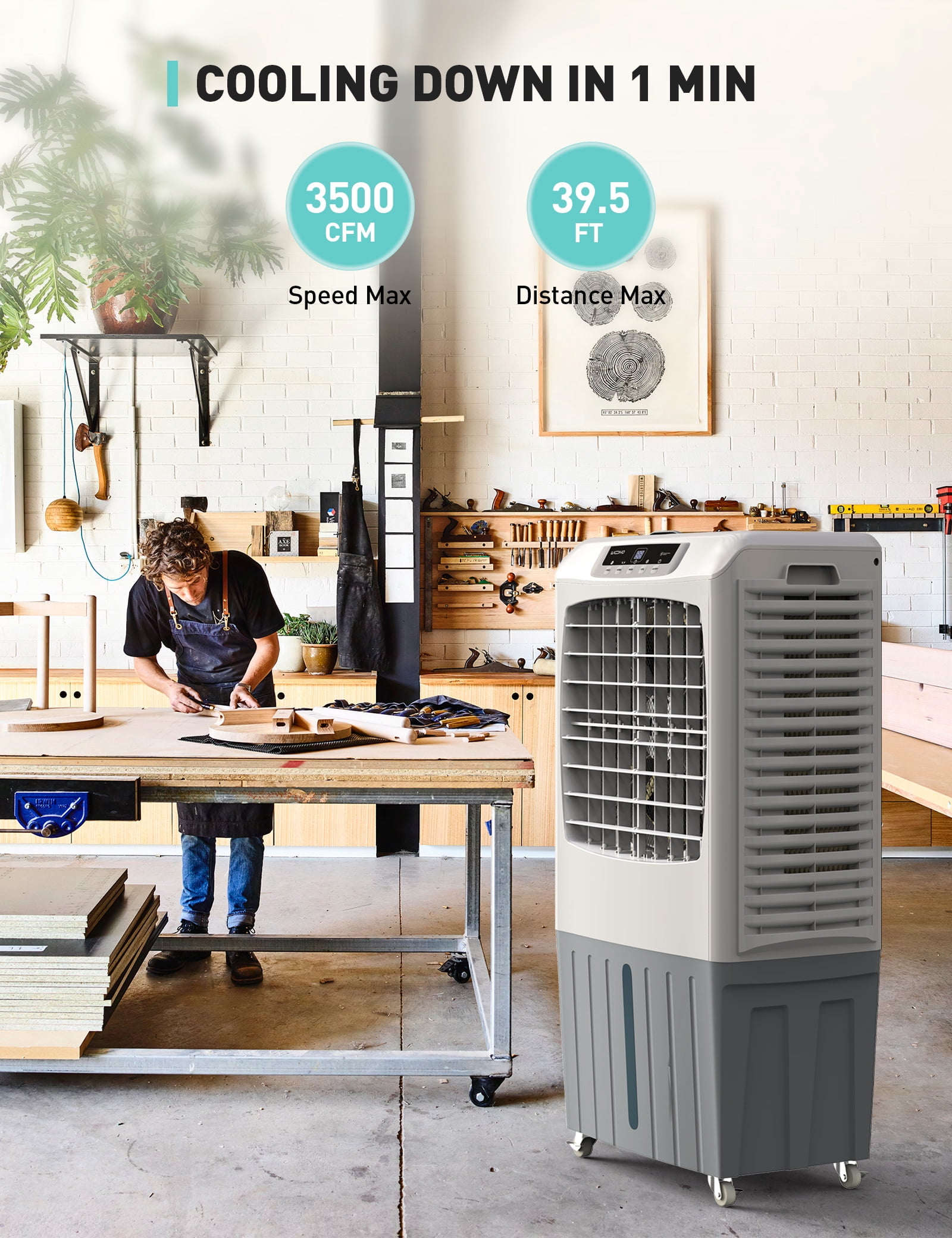 Wooohoo 3500 CFM 3-Speed Battery Evaporative Air Cooler for 30 sq