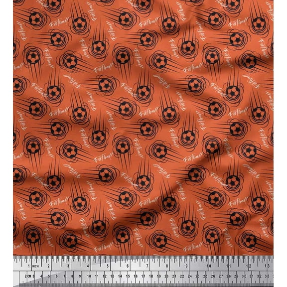 Soimoi Rayon Crepe Fabric Text & Football Sports Print Fabric by The Yard 46 Inch Wide