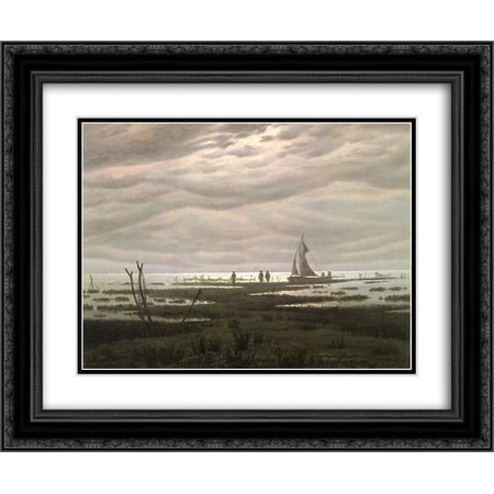 Caspar David Friedrich 2x Matted 24x20 Black Ornate Framed Art Print 'Flat country shank at Bay of Greifswald'