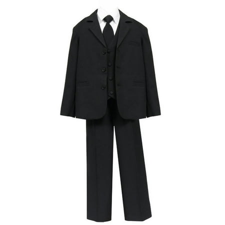 3 Piece Suit Jacket Vest - Big Boys Black 5 Pcs Shirt Vest Jacket Tie Pants Husky Suit