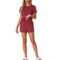 thumbnail image 2 of INSPIRE CHIC Women's Pajama Sets 2 Piece Short Sleeve Top and Shorts Loungewear Sleepwear with Pockets XS Claret, 2 of 6