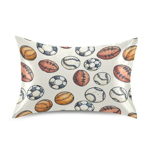 Satin Pillow Case Standard Silk Pillow Cover for Hair and Skin Envelope Closure Rugby Baseball Soccer Basketball 20"x26"