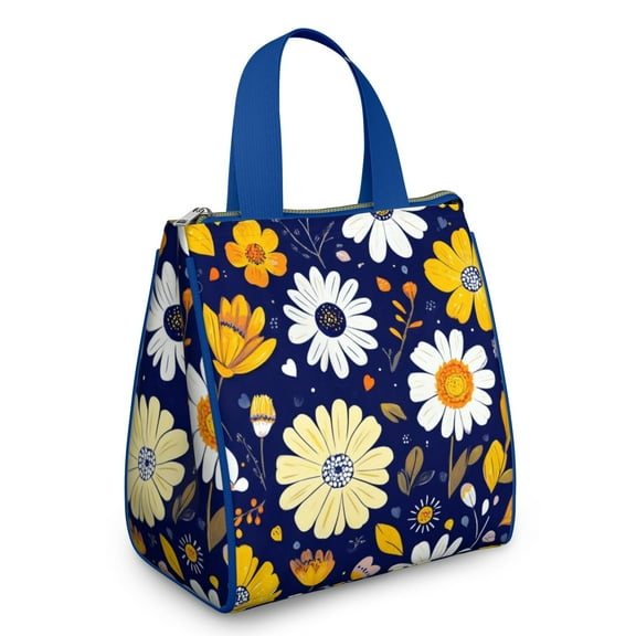 Pioneer Flower Floral Print Pattern Insulated Lunch Bag for Women & Adults,Large Portable Soft Cooler Lunch Bag,Thermal Food Storage Tote with Pearl Cotton,8.66L,8.75x5.75x9.5 Inch