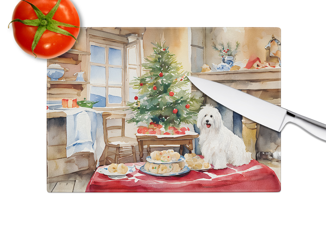 Coton De Tulear Christmas Cookies Glass Cutting Board 12 in x 15 in