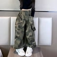 thumbnail image 5 of GYRATEDREAM Girls Wide-Leg Cargo Pant Kids Casual Elastic High Waist Camouflage Pants with Pockets Green for 6-16 Years, 5 of 8