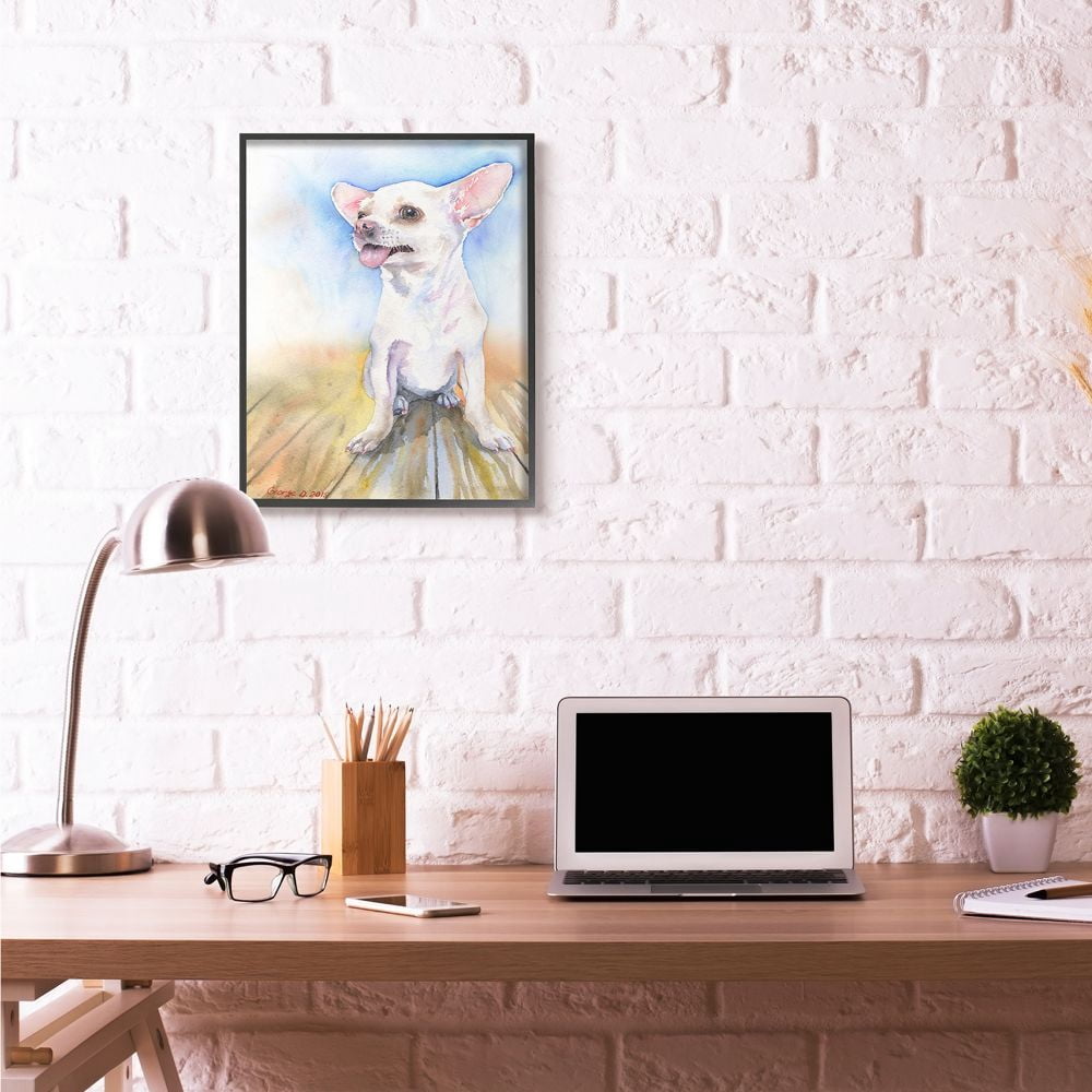 Stupell Industries Chihuahua Dog Pet Animal Watercolor Painting Framed Giclee Texturized Art by George Dyachenko