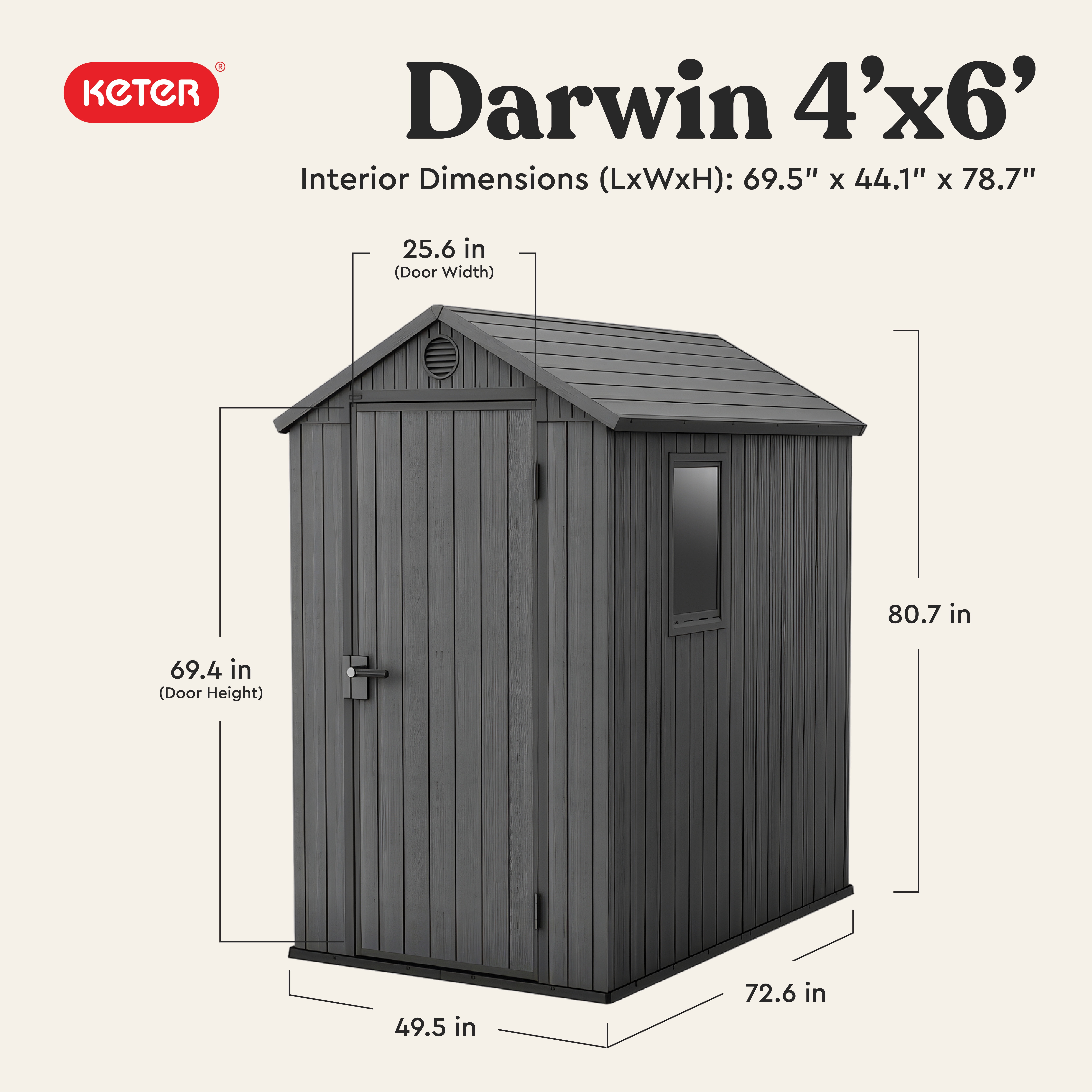 Keter Darwin Maintenance-Free Composite Outdoor Storage Shed, 81