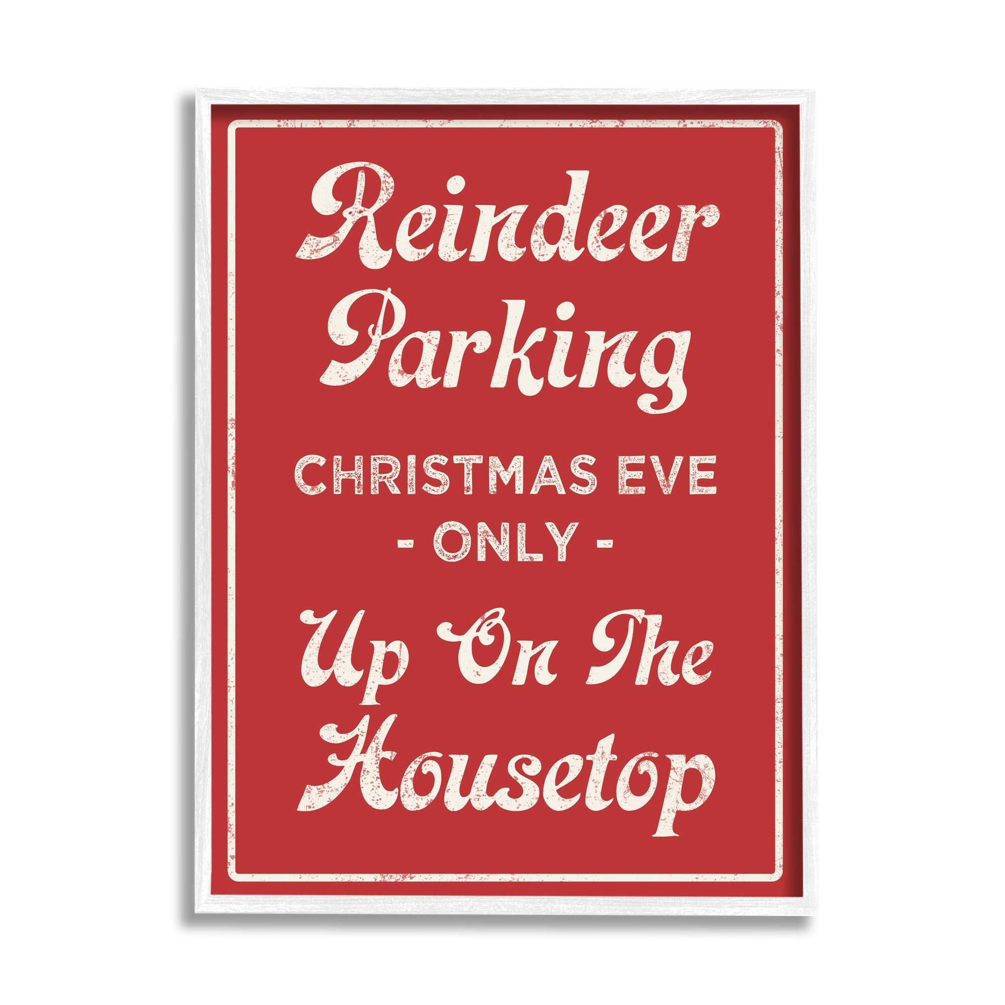 Reindeer Parking Sign Festive Christmas Vintage Text Holiday Graphic Art Framed Art Print Wall Art