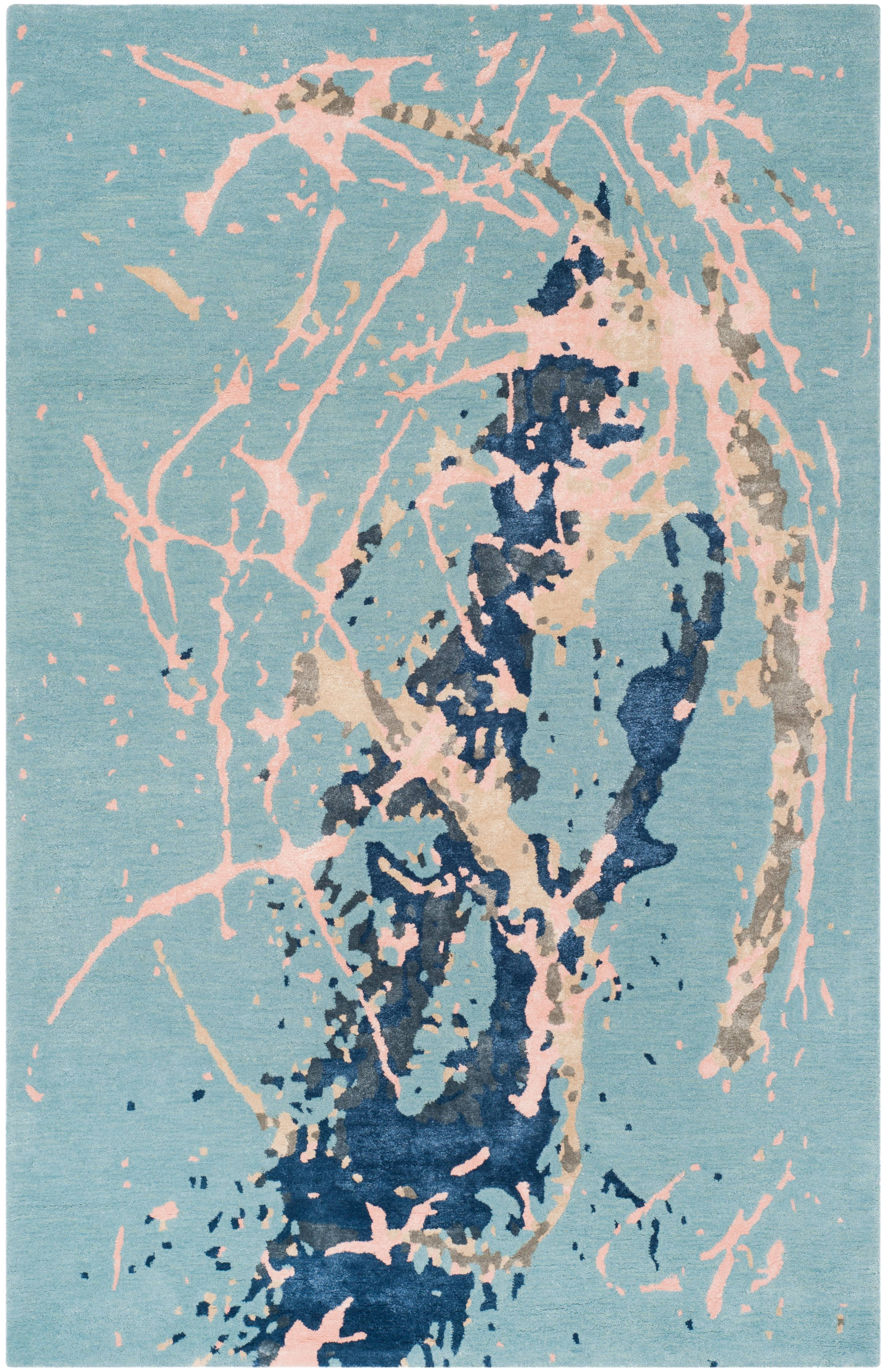 SAFAVIEH Soho Daffodil Abstract Area Rug, Blue/Light Pink, 5' x 8'