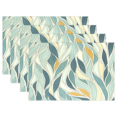 

Abstract Leaves Pattern Design 4-Piece 12x18in Heat-Proof Place Mats Set Non-Slip for Family Dining