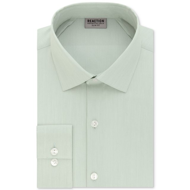 Kenneth Cole Mens Techni-Cole Button Down Dress Shirt, Green, 14.5" Neck 32-33" Sleeve