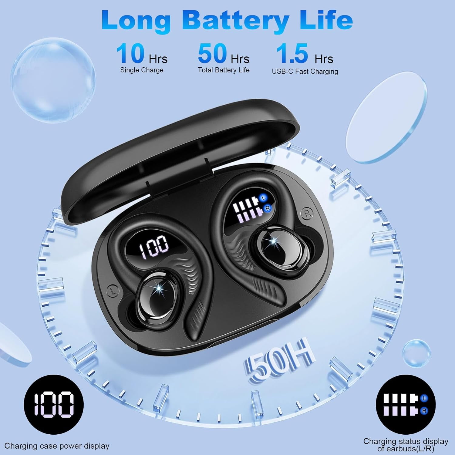 Wireless Earbuds Bluetooth 5.4 Headphones Deep Bass Hi-Fi Stereo Ear Buds in-Ear Earphones with Mic Clear Call, 60H Playtime Dual LED Display Ear Buds IPX7 Waterproof for Sports, Workout