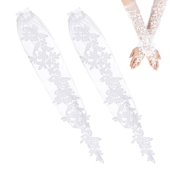 19.29 inch Long Lace Fingerless Gloves Bridal Elbow Length Gloves Women's Floral Arm Sleeves DIY White