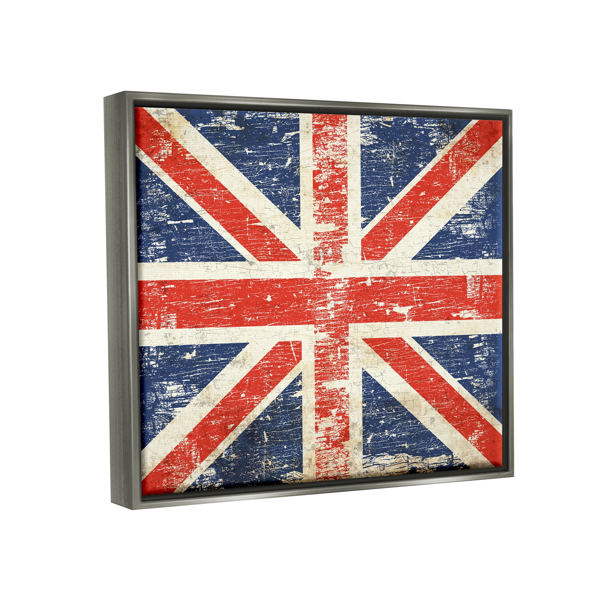 Stupell Industries Rustic United Kingdom Flag Town & City Painting Gray Floater Framed Art Print Wall Art, 21 x 17