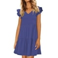 thumbnail image 2 of Summer Dresses for Women 2025, Womens Summer Ruffle Sleeve Dress V Neck Vacation Beach Cute Short Sundress(Blue,S), 2 of 9