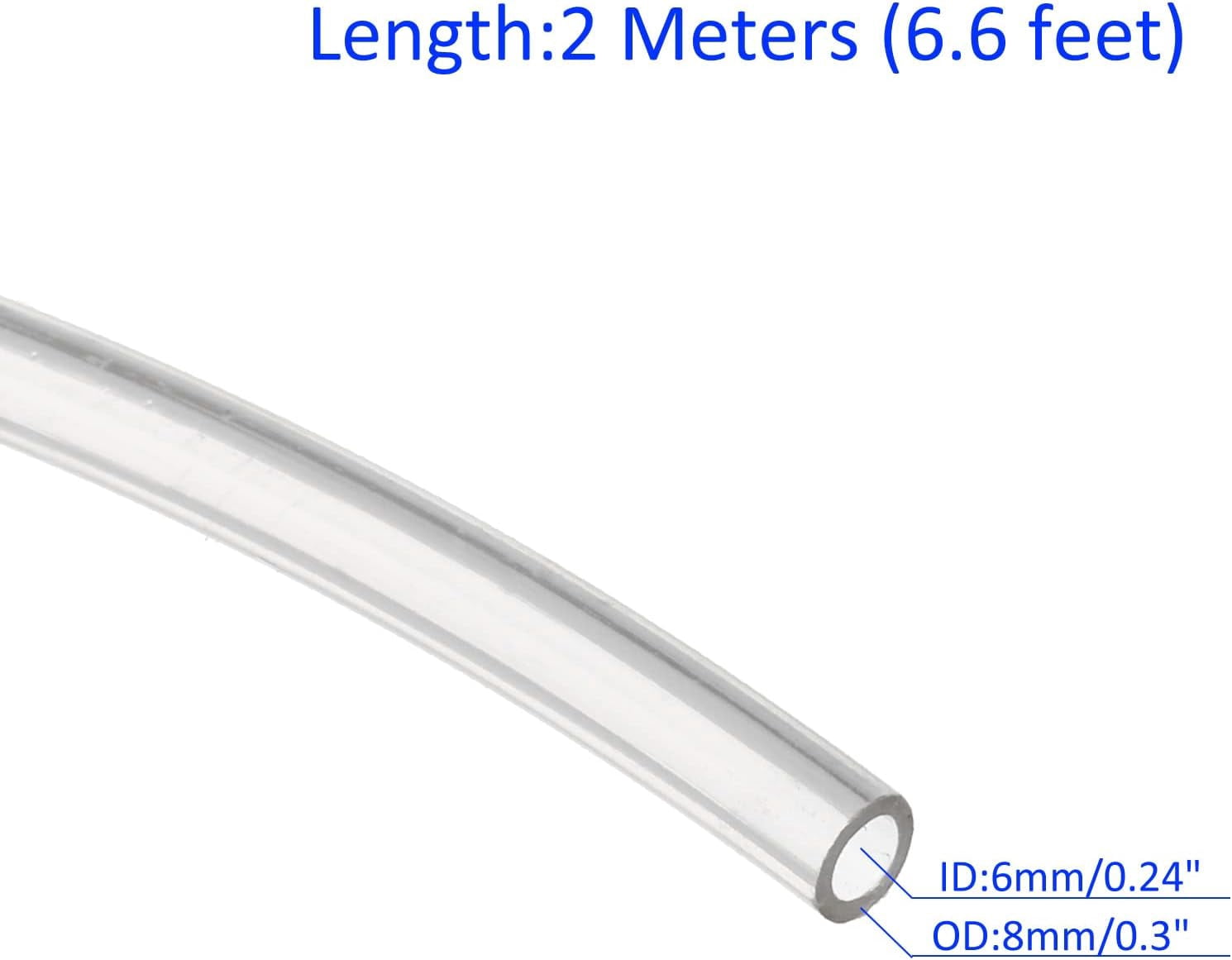 MKEUDQ-Pneumatic Tubing - Air Compressor PU Line Hose Apply to Water Fluid Transfer(6mm ID x 8mm OD, 6.6 Ft Length, Clear)