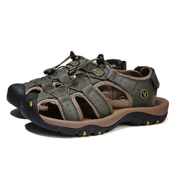 Men's Leather Sandals Beach Nonslip Summer Outdoor Sport Hiking Closed Toe Shoes