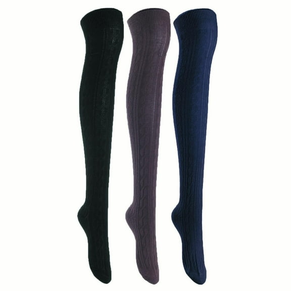 Lian LifeStyle Women's 3 Pairs Adorable Comfortable Soft Thigh High Over Knee High Cotton Socks Size 6-9 L1024Black,Coffee,Navy