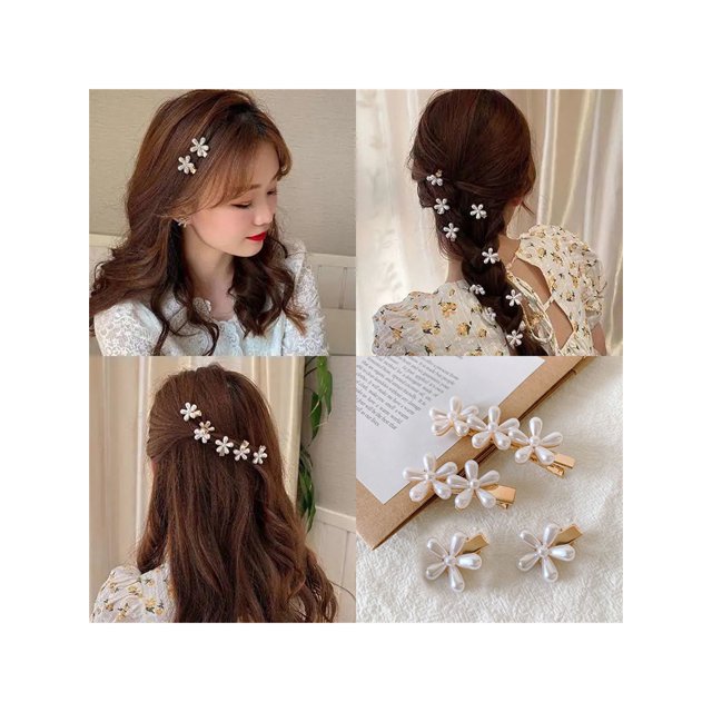 FOCUSNORM Mignon Mini Perle Barrettes de Cheveux, Pinces à Cheveux Épingles à Fleurs pour les Femmes Filles