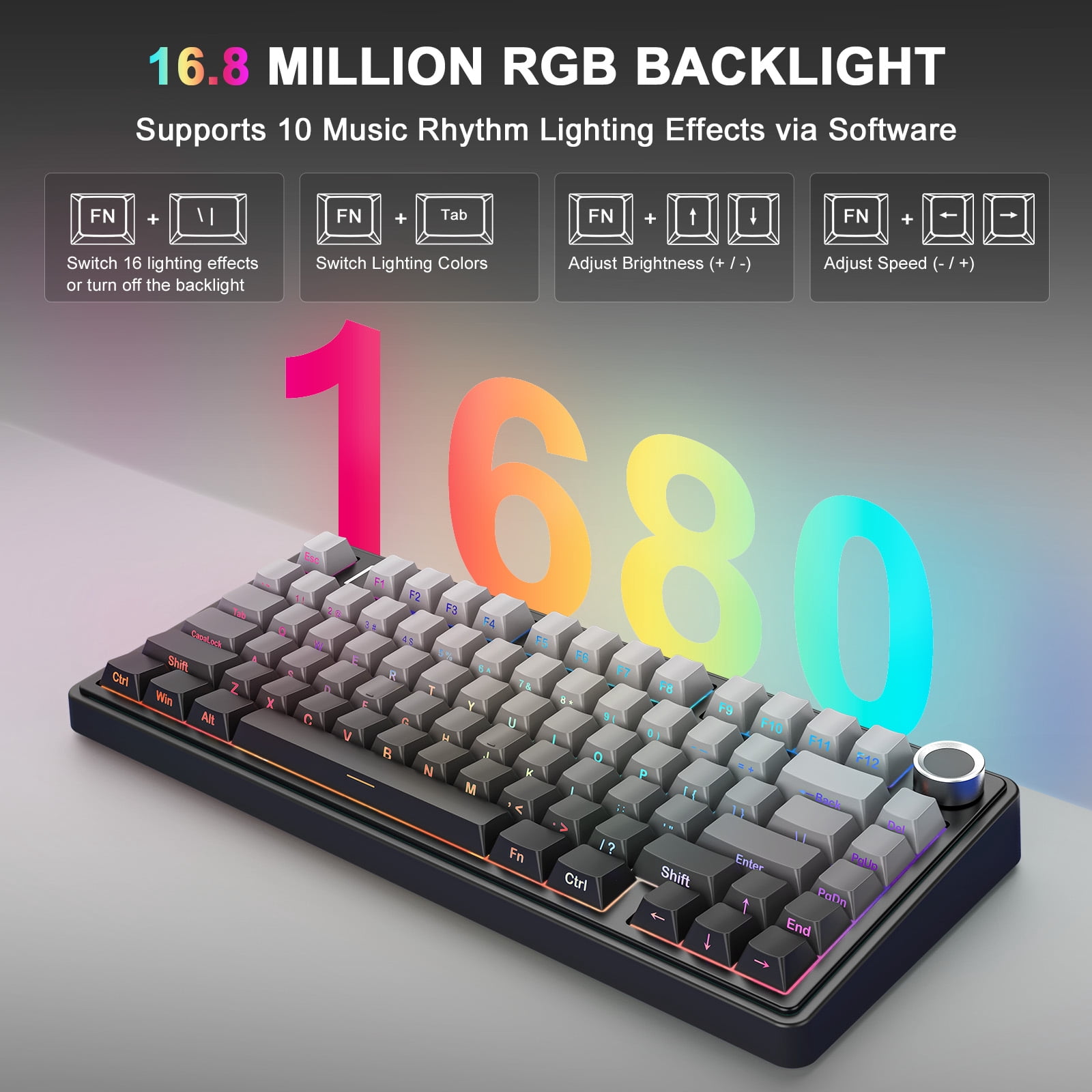 AULA F75 75% Wireless Mechanical Gaming Keyboard, Hot Swappable, RGB Backlit, BT5.0/2.4GHz/Type-C, Pre-lubed Reaper Switches