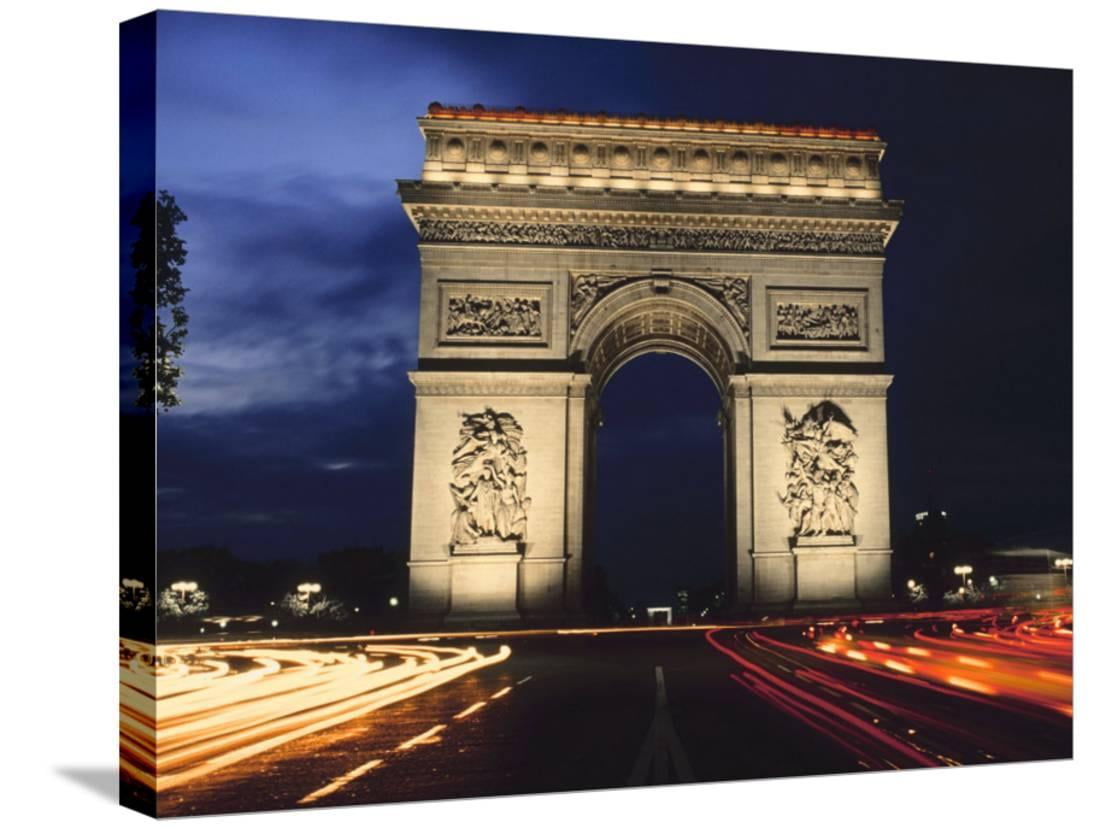 Arc De Triomphe at Night, Scenic Gallery-Wrapped Canvas Print Wall Art ...