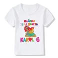 thumbnail image 3 of Camiseta de moda para niña, camiseta de algodón con estampado de Karol G Bichota, ropa para niños, camisetas de verano para bebés, 3 of 4