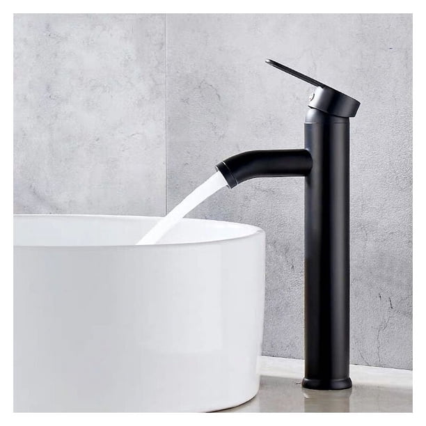 Grifo de baño moderno con una sola manija para montaje en cubierta, acabado negro mate para un estilo elegante y retro, la construcción de acero inoxidable garantiza durabilidad y resistencia a