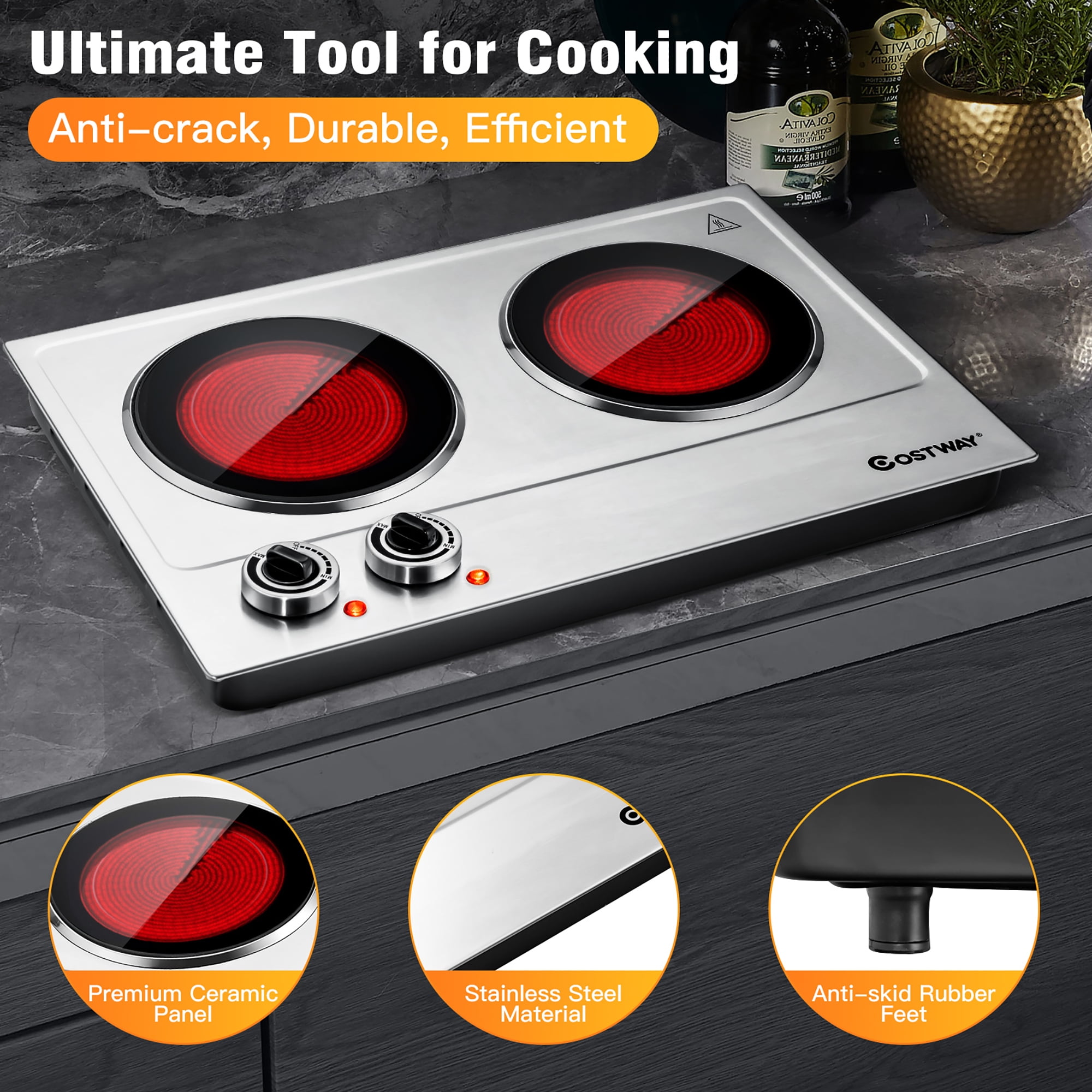 Details about   Costway1800W Stainless Steel Electric Hot Plate Ceramic Double Infrared Burner 