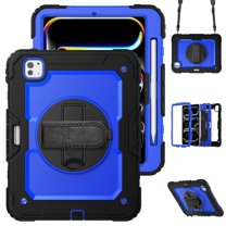 SaniMore for iPad Air 11 2024 Case, 3 Layers Multi-Functional Cover with Pencil Holder Shoulder & Hand Strap 360° Rotatable Kickstand ShockAirof Airtective Shell, Blue Black