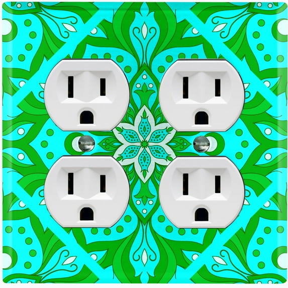 Metal Light Switch Plate Cover Neon Green Teal Tile Mandala Flower Pattern MDL039