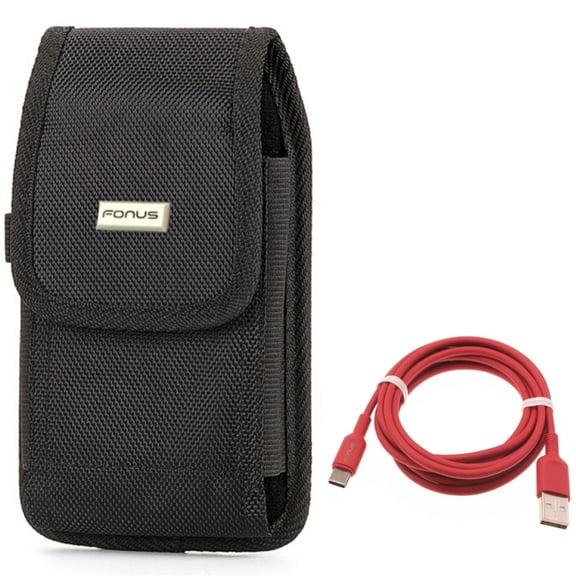 Red 6ft USB-C Cable w Rugged Case Belt Clip for Samsung Galaxy A73 5G,A53 5G,A33 5G,A13 5G,A03s Phones - Charger Cord Power Wire Type-C, Holster Canvas Cover Pouch