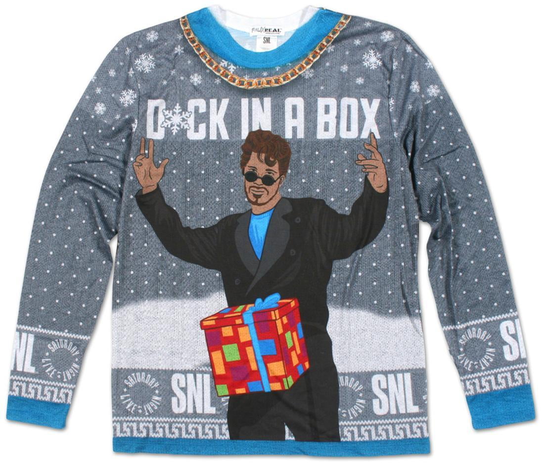 Faux Real Mens SNL Schweddy Balls Xmas Sweater Printed Long Sleeve T-Shirt T-Shirt
