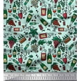 thumbnail image 1 of Soimoi Crepe Silk Fabric Grapes Wine Bottle & Glass Bar Print Sewing Fabric Yard 42 Inch Wide, 1 of 1