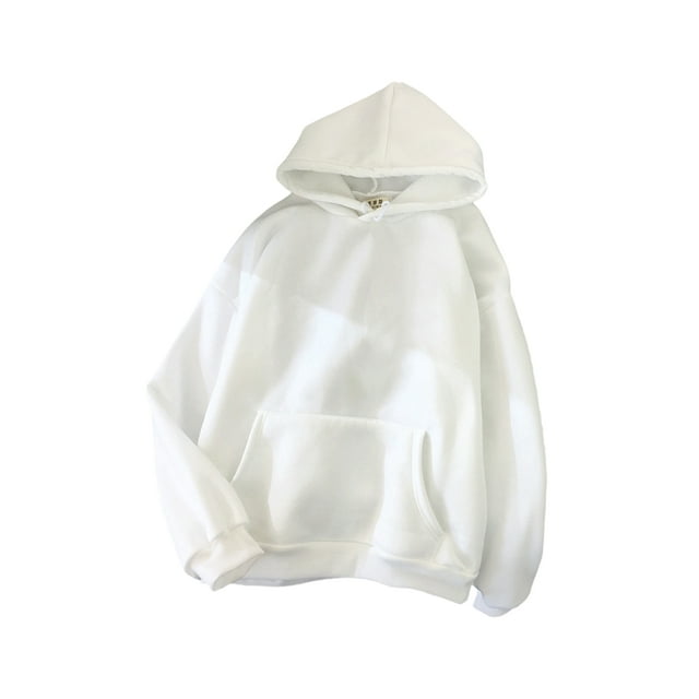 Innerwin Hoodies Fleece Women Sweatshirt Sport Solid Color Loose Fit Hooded Tops White M