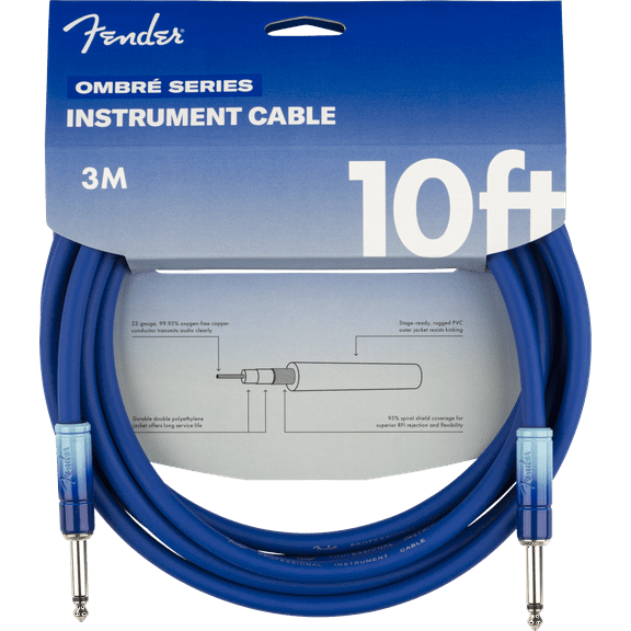 Fender Ombré Series Straight to Straight Instrument Cable - 10 foot, Belair Blue