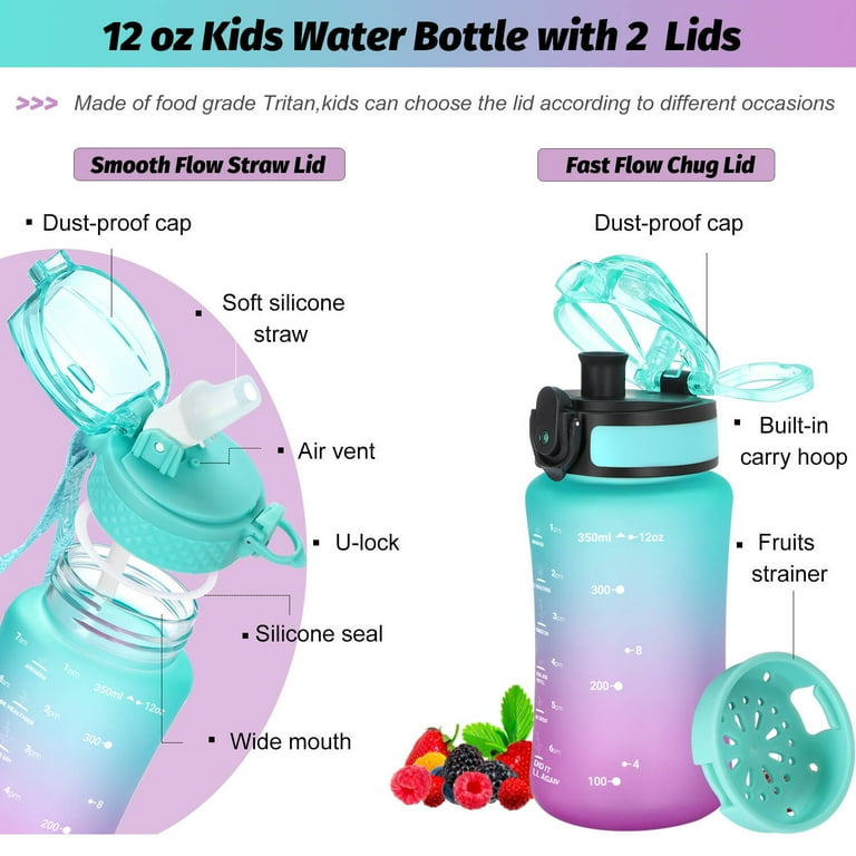  Oldley Insulated Water Bottle 12oz Kids Water Bottles with  Straw, Stainless Steel Water Bottle with 2 Lids,Double Wall Vacuum Bottle,  Leak-Proof Sport Bottles for School Travel, Ombre Blue-purple: Home &  Kitchen