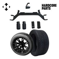 Hardcore Parts 4" Drop Axle Lift Kit for EZGO Marathon (1975-1993) Gas Golf Cart with 14" Black 'Voodoo' Wheels and 205/30-14 (20"x8"-14") DOT rated Low Profile tires