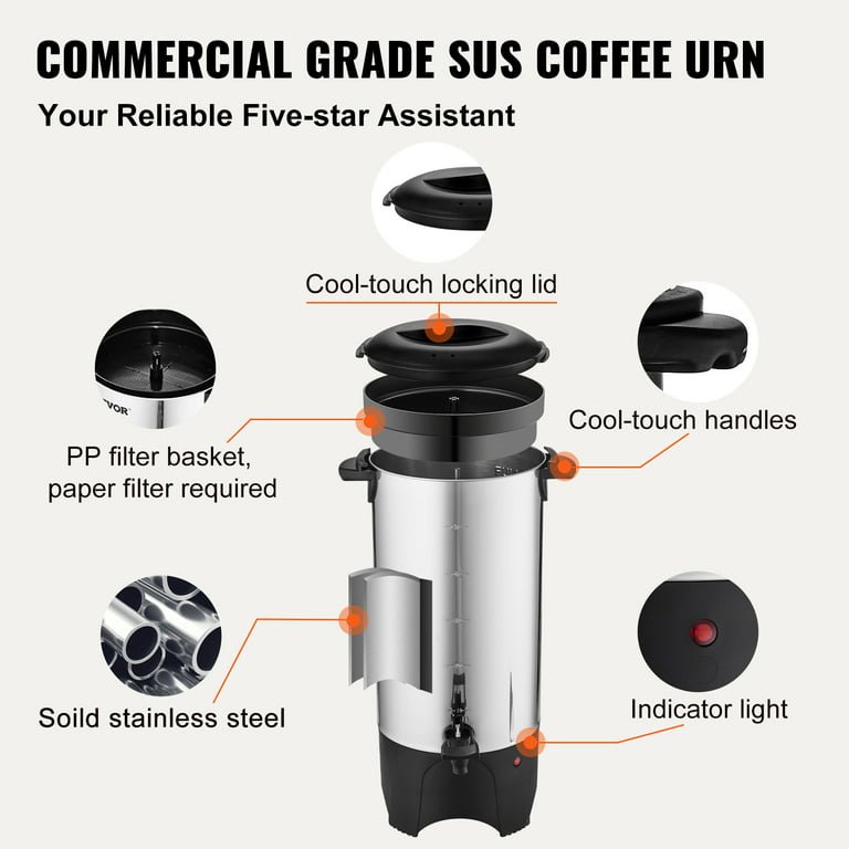 Zulay Commercial Coffee Urn - 50 Cup Fast Brew Stainless Steel Hot Beverage  Dispenser - BPA-Free Commercial Coffee Maker - Hot Water Urn for Catering