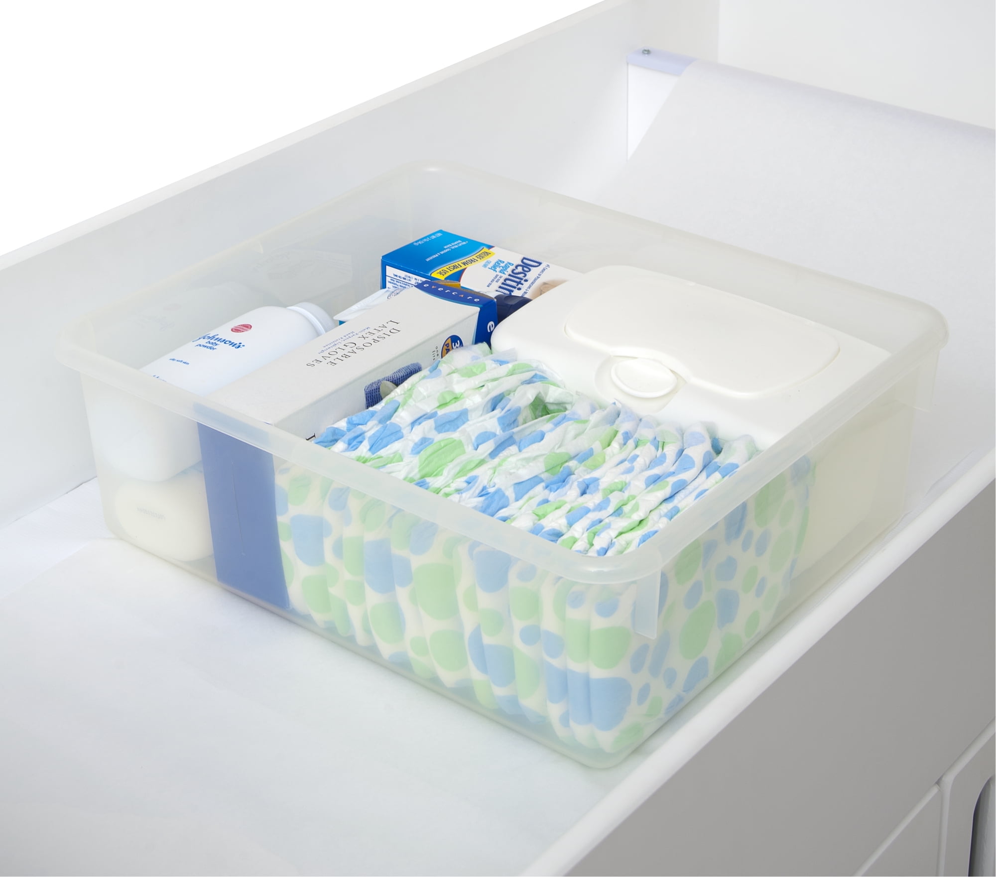 Foundations Clear Plastic Storage Containers for Changing Tables and Diaper Organizers (12-Pack)