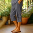 thumbnail image 3 of VBVC Women's Cotton-Linen Capri Pants,Twist Hem Casual Trousers For Women,Ladies Lightweight Summer Travel Capris with Pockets,Gray,S-2XL, 3 of 6