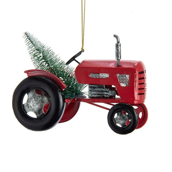 Kurt Adler Green and Red Tractor with Tree Christmas Ornament