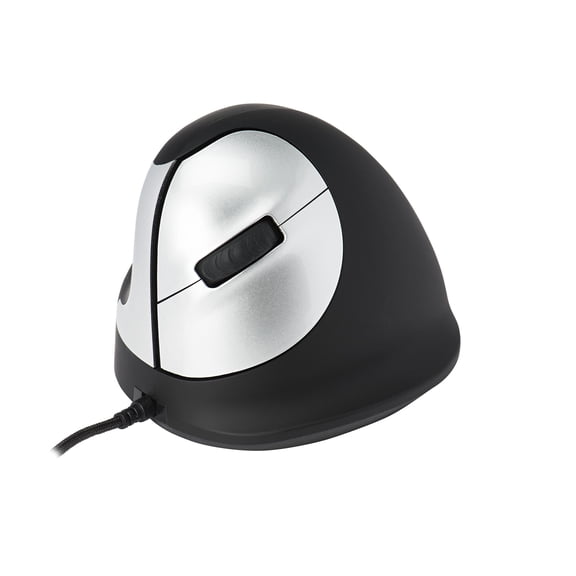 R-Go Tools USB Wired Vertical Ergonomic Mouse, [Medium Hand Size 165-185mm], Left-Hand, Black/Silver, 5 buttons, Resolution (DPI) 500-1500-2000-3500 for Windows, Mac, Linux, Plug and Play