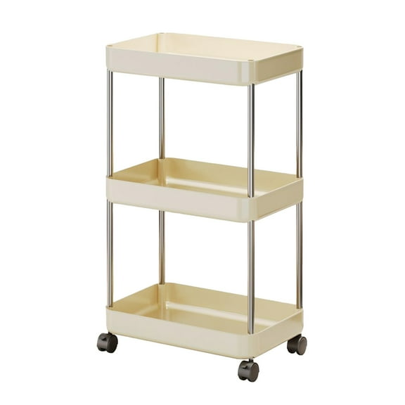 WEGFTDUOP 3-Tier Slim Rolling Storage Cart 13"x8"x13" Mobile Snack Fruit Bath Kitchen Bedroom Gap Rack，Plastic Stainless Steel，Multi-Layer Narrow Organizer with Brake Wheels