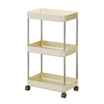 WEGFTDUOP 3-Tier Slim Rolling Storage Cart 13"x8"x13" Mobile Snack Fruit Bath Kitchen Bedroom Gap Rack,Plastic Stainless Steel,Multi-Layer Narrow Organizer with Brake Wheels