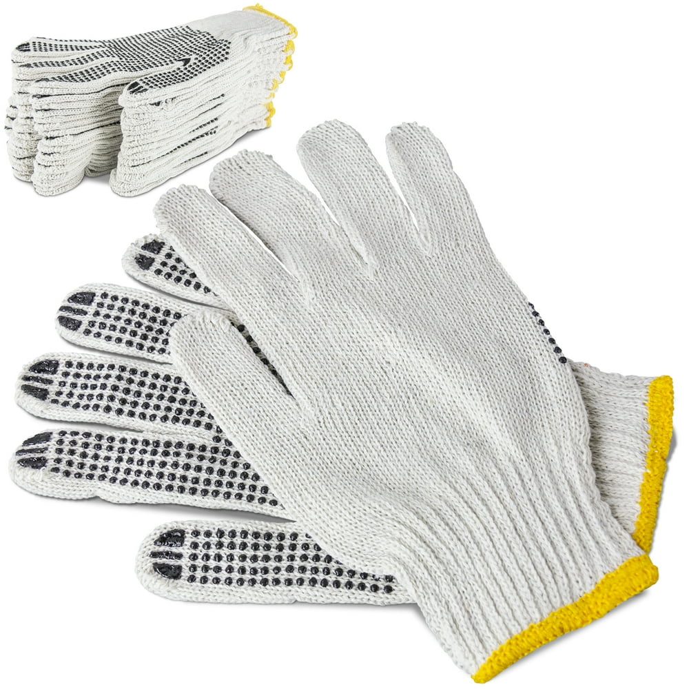 [12 Pairs] Black White Work Gloves Dotted Safety Working Gloves, Firm