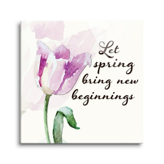 Spring New Beginning Blush Purple Floral 8 x 8 Glass Wall Hanging Sign