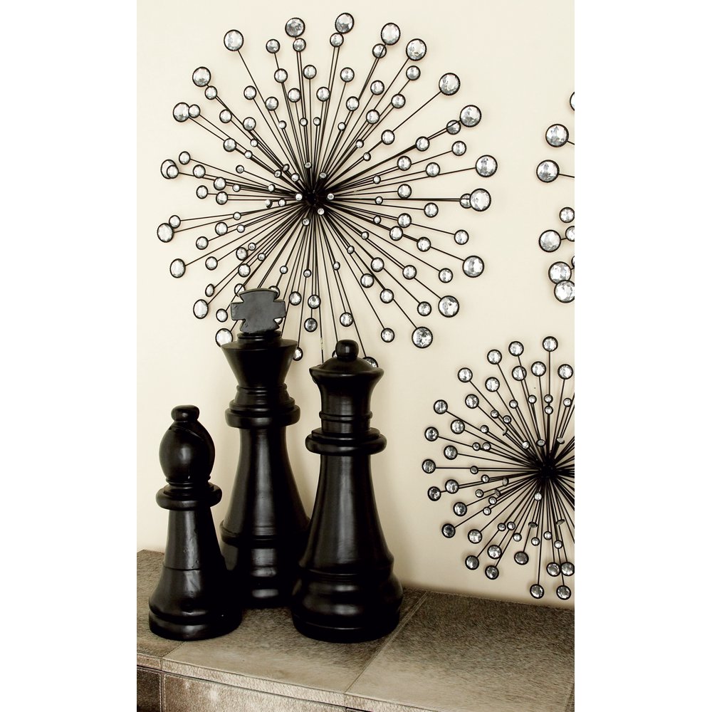 DecMode Round Black Metal Starburst Wall Décor With
