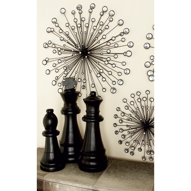 DecMode Round Black Metal Starburst Wall Décor With Acyrlic Crystal